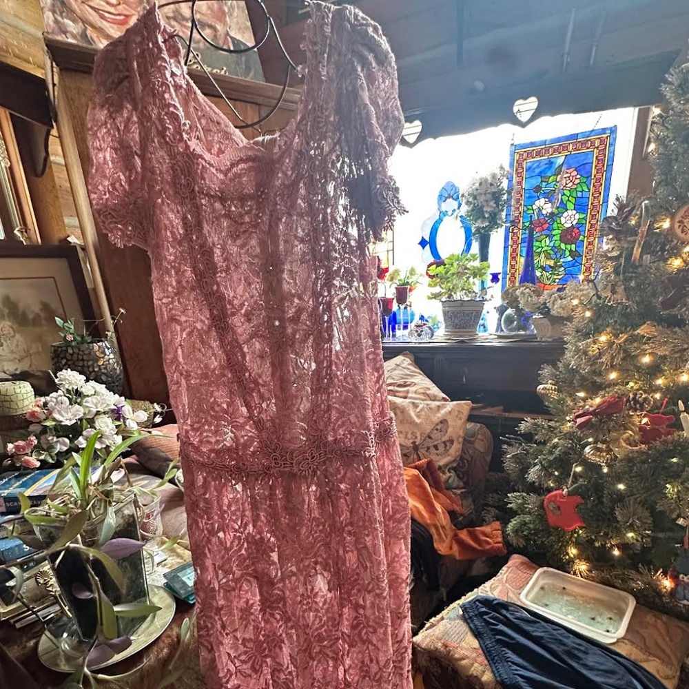 Beautful lace dress - romantic - mid - needs underslip .